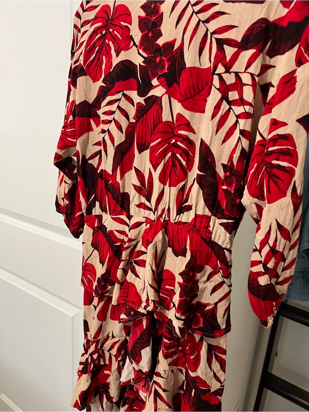 H&M X Johanna Ortiz Red Tropical Leaf Print Mini Dress - Picture 11 of 12